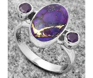 Copper Purple Turquoise & Amethyst Ring size-8 SDR172072 R-1112, 9x14 mm