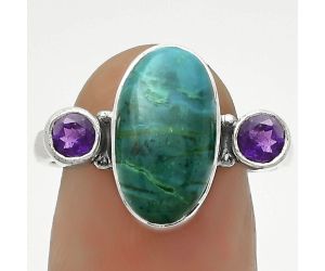 Natural Azurite Chrysocolla & Amethyst Ring size-9 SDR172077 R-1112, 8x14 mm
