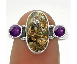 Copper Abalone Shell & Amethyst Ring size-8 SDR172087 R-1112, 7x13 mm