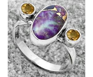 Copper Purple Turquoise & Citrine Ring size-8 SDR172090 R-1112, 8x13 mm