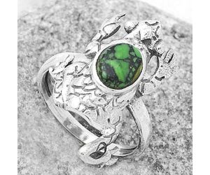 Frog - Natural Green Matrix Turquoise Ring size-8 SDR172758 R-1113, 6x8 mm