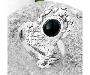 Frog - Natural Black Onyx - Brazil Ring size-8.5 SDR172775 R-1113, 6x8 mm
