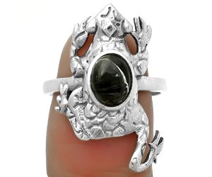 Frog - Natural Obsidian And Zinc Ring size-8 SDR172835 R-1113, 6x8 mm