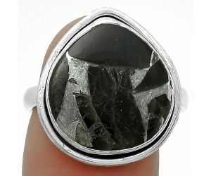 Natural Obsidian And Zinc Ring size-9 SDR173005 R-1156, 15x16 mm