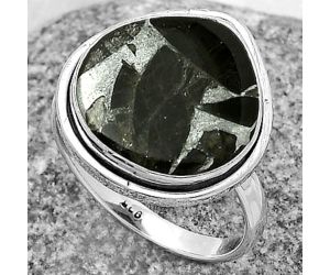 Natural Obsidian And Zinc Ring size-9 SDR173005 R-1156, 15x16 mm