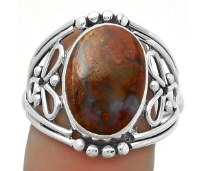 Natural Red Moss Agate Ring size-8.5 SDR173334 R-1379, 10x15 mm