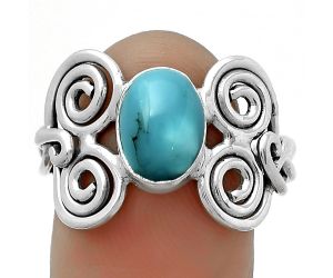 Spiral - Natural Kingman Turquoise 925 Sterling Silver Ring s.9 Jewelry R-1658, 7x9 mm
