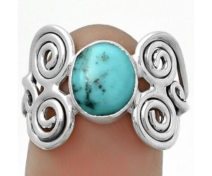 Spiral - Natural Kingman Turquoise 925 Sterling Silver Ring s.7.5 Jewelry R-1658, 8x9 mm