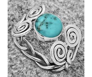 Spiral - Natural Kingman Turquoise 925 Sterling Silver Ring s.7.5 Jewelry R-1658, 8x9 mm