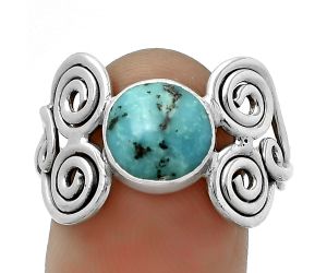 Spiral - Natural Kingman Turquoise 925 Sterling Silver Ring s.8.5 Jewelry R-1658, 9x9 mm