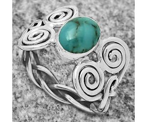Spiral - Natural Kingman Turquoise 925 Sterling Silver Ring s.9 Jewelry R-1658, 7x9 mm