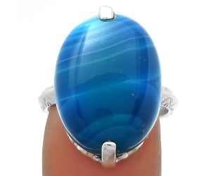 Natural Blue Botswana Agate Ring size-7.5 SDR174349, 15x20 mm