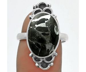 Natural Obsidian And Zinc Ring size-7.5 SDR174458 R-1104, 11x16 mm