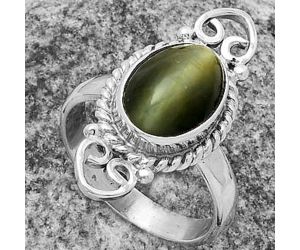 Natural Genuine Cats Eye Ring size-7.5 SDR174615 R-1500, 8x12 mm