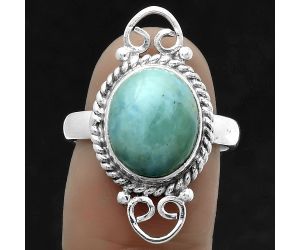 Natural Larimar (Dominican Republic) Ring size-7.5 SDR174625 R-1500, 10x12 mm