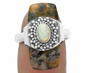 Indian Blanket Jasper & Fire Opal Ring size-8 SDR174656 R-1371, 11x23 mm