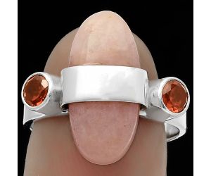 Natural Pink Scolecite & Garnet Ring size-7 SDR174813 R-1313, 9x18 mm