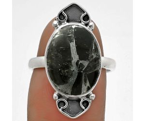 Natural Obsidian And Zinc Ring size-7 SDR176044 R-1204, 12x16 mm
