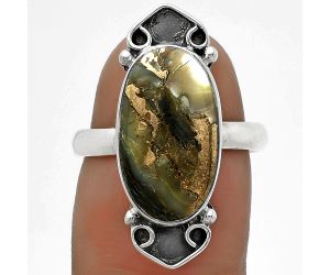 Natural Copper Abalone Shell Ring size-7 SDR176058 R-1204, 9x17 mm