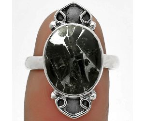Natural Obsidian And Zinc Ring size-7 SDR176064 R-1204, 11x14 mm