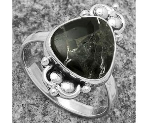 Natural Obsidian And Zinc Ring size-7.5 SDR176122 R-1123, 12x12 mm