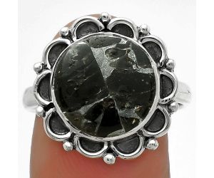 Natural Obsidian And Zinc Ring size-8.5 SDR176144 R-1092, 12x12 mm