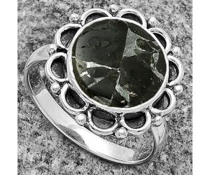 Natural Obsidian And Zinc Ring size-8.5 SDR176144 R-1092, 12x12 mm