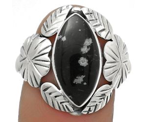 Southwest Design - Snow Flake Obsidian Ring size-8 SDR176258 R-1352, 8x16 mm