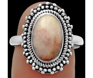Natural Pink Scolecite Ring size-7.5 SDR176667 R-1332, 8x12 mm