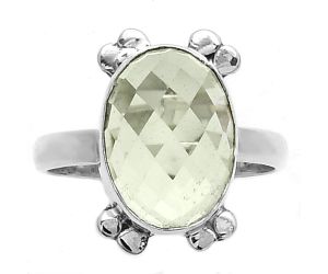 Faceted Prasiolite (Green Amethyst) Ring size-8 SDR177013 R-1091, 10x14 mm