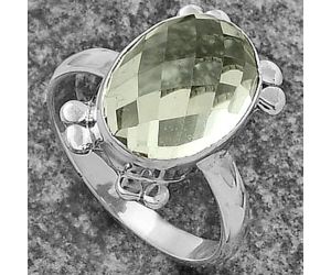 Faceted Prasiolite (Green Amethyst) Ring size-8 SDR177013 R-1091, 10x14 mm
