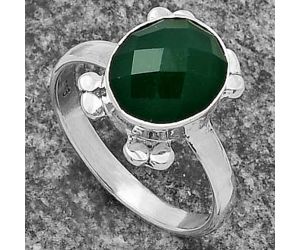 Faceted Natural Green Onyx Ring size-7.5 SDR177023 R-1091, 8x10 mm