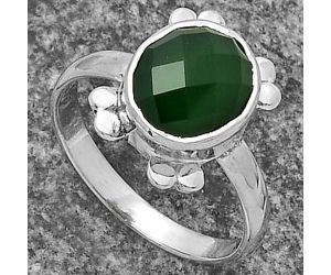 Faceted Natural Green Onyx Ring size-7.5 SDR177025 R-1091, 9x11 mm