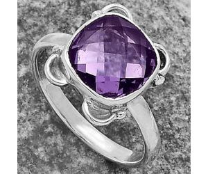Faceted Natural Amethyst - Brazil Ring size-8 SDR177059 R-1103, 10x10 mm