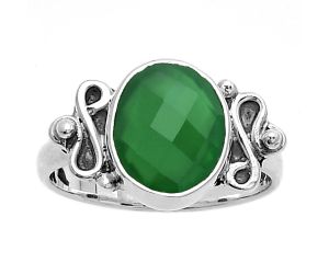 Faceted Natural Green Onyx Ring size-7 SDR177127 R-1118, 9x11 mm