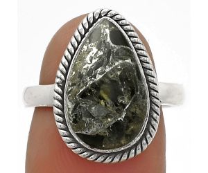 Natural Obsidian And Zinc Ring size-7.5 SDR177392 R-1009, 9x15 mm