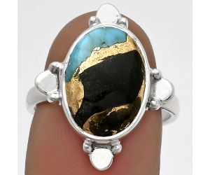 Natural Shell In Black Blue Turquoise Ring size-7 SDR177827 R-1119, 10x14 mm