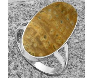Natural Palm Root Fossil Agate Ring size-8.5 SDR178005 R-1002, 13x23 mm