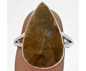 Natural Palm Root Fossil Agate Ring size-9 SDR178264 R-1002, 13x23 mm