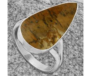 Natural Palm Root Fossil Agate Ring size-7.5 SDR178301 R-1002, 12x24 mm