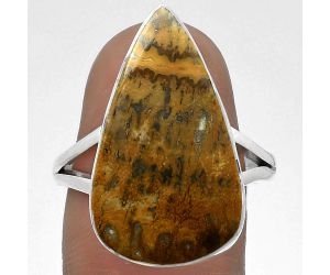 Natural Palm Root Fossil Agate Ring size-9 SDR178460 R-1002, 13x23 mm