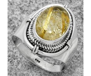 Natural Golden Rutile Ring size-7 SDR179366, 9x13 mm