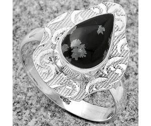 Natural Snow Flake Obsidian Ring size-8 SDR179679 R-1090, 7x11 mm