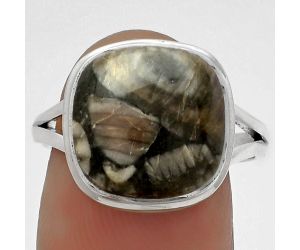 Natural Crinoid Fossil Coral Ring size-8.5 SDR179898 R-1008, 13x13 mm