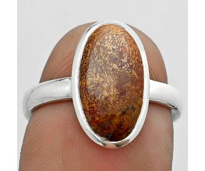 Natural Red Moss Agate Ring size-7.5 SDR180214 R-1007, 7x14 mm