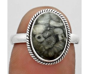 Natural Crinoid Fossil Coral Ring size-7.5 SDR180429 R-1009, 10x13 mm
