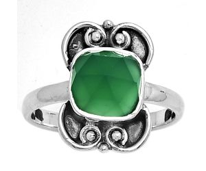 Faceted Natural Green Onyx Ring size-7 SDR180562 R-1121, 8x8 mm