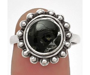 Natural Obsidian And Zinc Ring size-8 SDR180590 R-1124, 10x10 mm