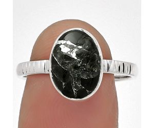 Natural Obsidian And Zinc Ring size-8.5 SDR180672 R-1191, 8x12 mm