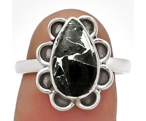 Natural Obsidian And Zinc Ring size-7 SDR180703 R-1092, 8x13 mm
